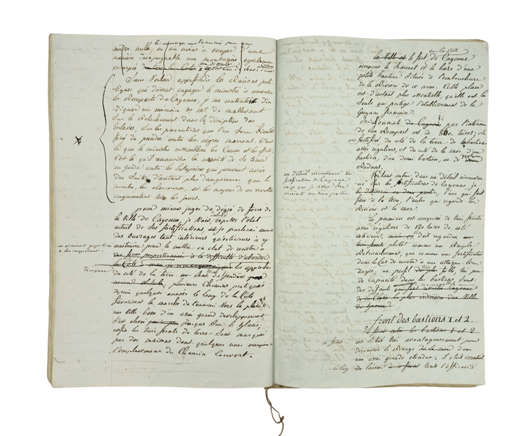 Detailed manuscript survey of the defences of Cayenne, French Guiana, with a structured reform proposal (1783).