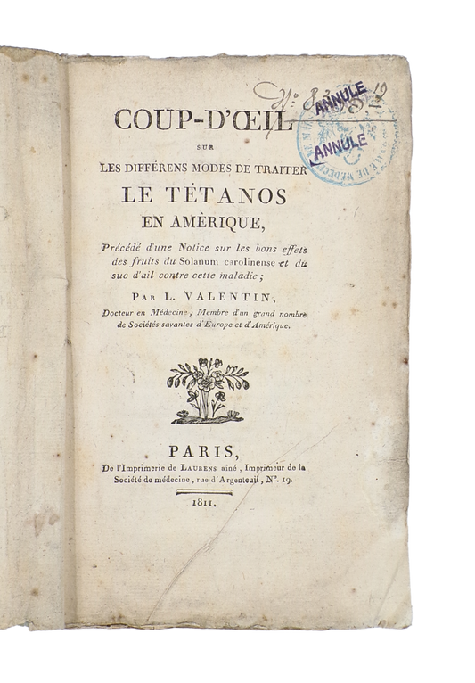 Rare treatise on tetanus in America, inscribed by the author