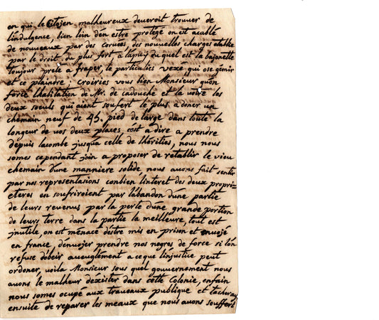 Catastrophic flood and colonial coercion: manuscript letter on the destruction of a Haitian sugar plantation.