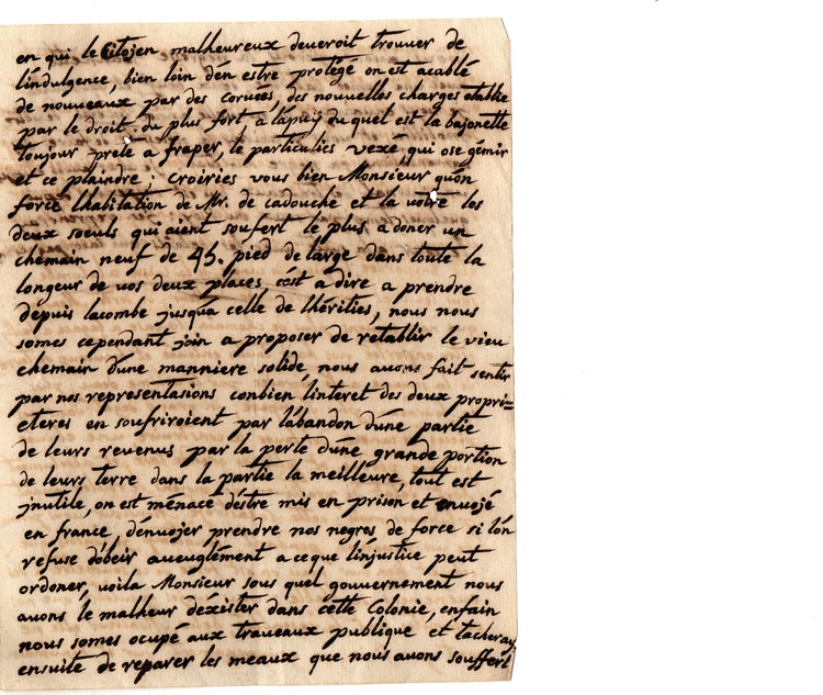 Catastrophic flood and colonial coercion: manuscript letter on the destruction of a Haitian sugar plantation.