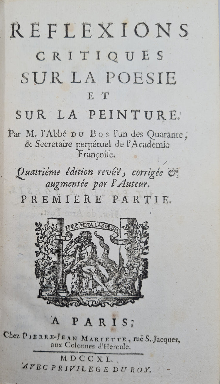 Du Bos, Réflexions critiques sur la poésie et la peinture, 1740.