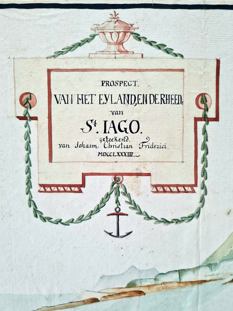 Frederici, Prospect van het eyland, en de rheede van St. Iago, 1783.