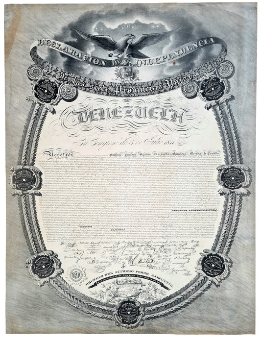 Extremely rare lithographed Declaration of Independence of Venezuela