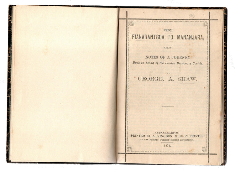 Shaw, From Fianarantsoa to Mananjara, 1874.